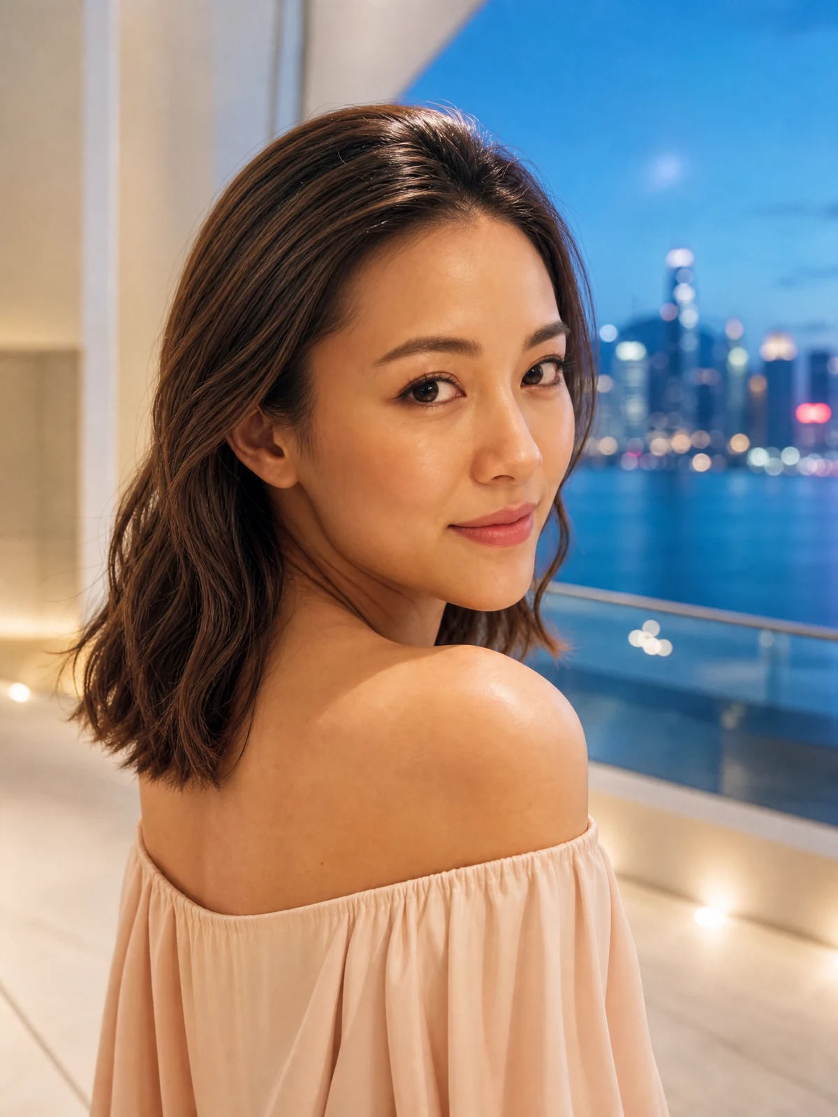Solene 在香港夜景前回眸